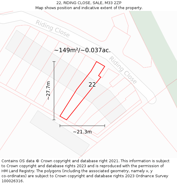 22, RIDING CLOSE, SALE, M33 2ZP: Plot and title map