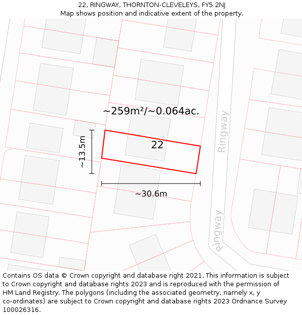 22, RINGWAY, THORNTON-CLEVELEYS, FY5 2NJ: Plot and title map