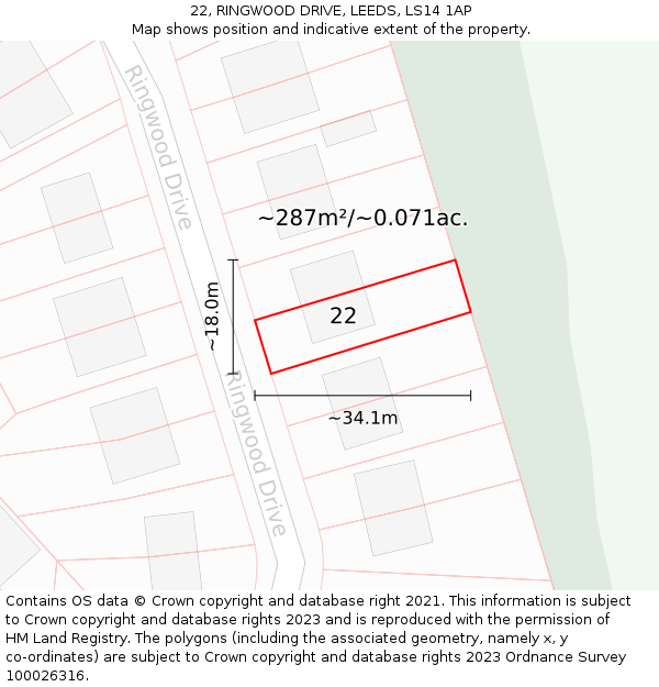 22, RINGWOOD DRIVE, LEEDS, LS14 1AP: Plot and title map