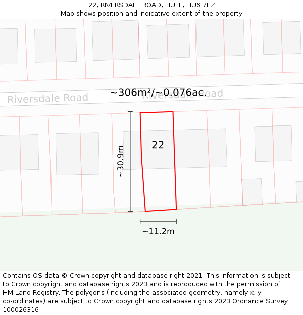 22, RIVERSDALE ROAD, HULL, HU6 7EZ: Plot and title map