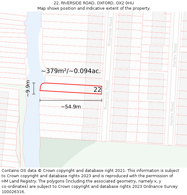 22, RIVERSIDE ROAD, OXFORD, OX2 0HU: Plot and title map