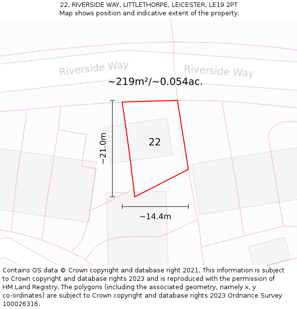 22, RIVERSIDE WAY, LITTLETHORPE, LEICESTER, LE19 2PT: Plot and title map