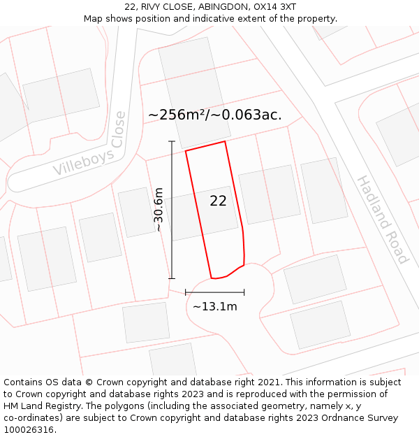 22, RIVY CLOSE, ABINGDON, OX14 3XT: Plot and title map