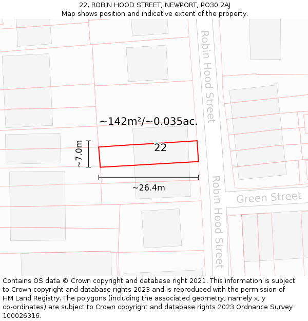 22, ROBIN HOOD STREET, NEWPORT, PO30 2AJ: Plot and title map