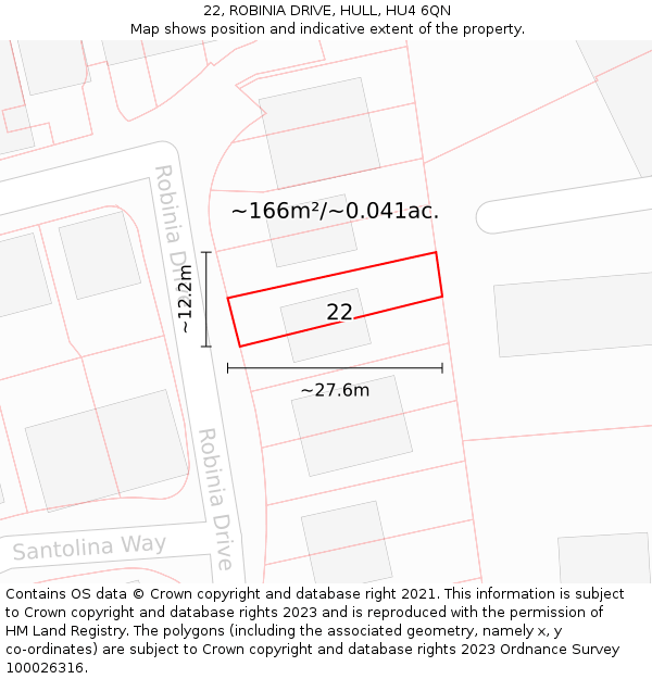 22, ROBINIA DRIVE, HULL, HU4 6QN: Plot and title map