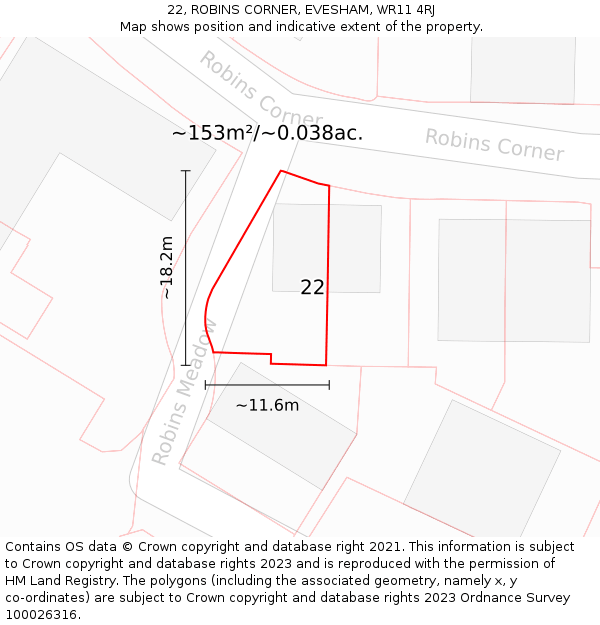 22, ROBINS CORNER, EVESHAM, WR11 4RJ: Plot and title map