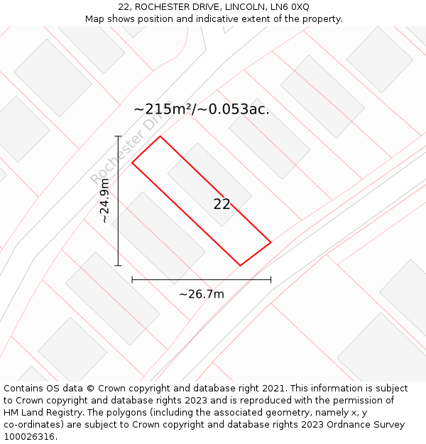 22, ROCHESTER DRIVE, LINCOLN, LN6 0XQ: Plot and title map