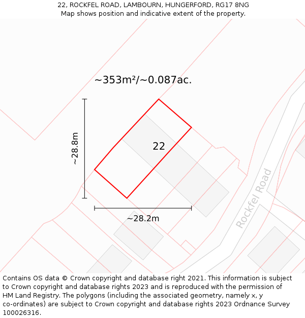 22, ROCKFEL ROAD, LAMBOURN, HUNGERFORD, RG17 8NG: Plot and title map