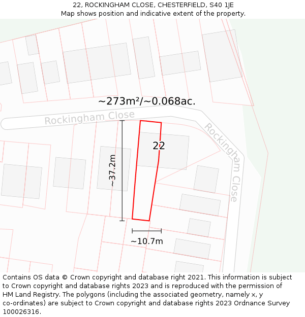 22, ROCKINGHAM CLOSE, CHESTERFIELD, S40 1JE: Plot and title map