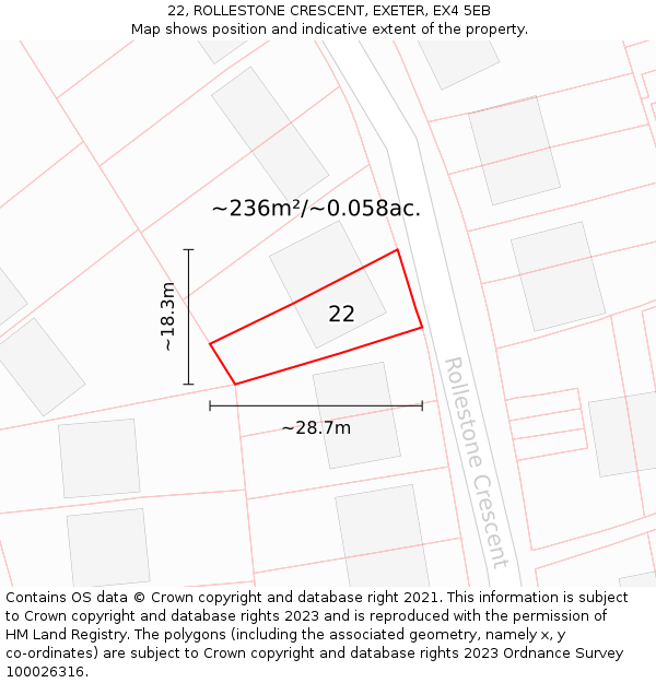22, ROLLESTONE CRESCENT, EXETER, EX4 5EB: Plot and title map