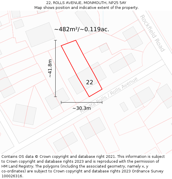 22, ROLLS AVENUE, MONMOUTH, NP25 5AY: Plot and title map