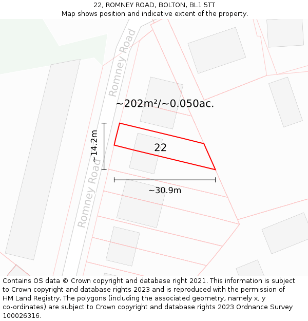 22, ROMNEY ROAD, BOLTON, BL1 5TT: Plot and title map