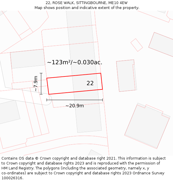 22, ROSE WALK, SITTINGBOURNE, ME10 4EW: Plot and title map