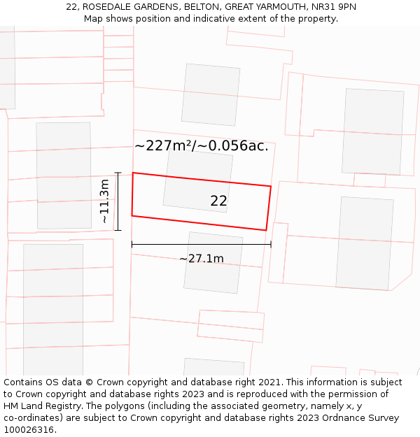 22, ROSEDALE GARDENS, BELTON, GREAT YARMOUTH, NR31 9PN: Plot and title map