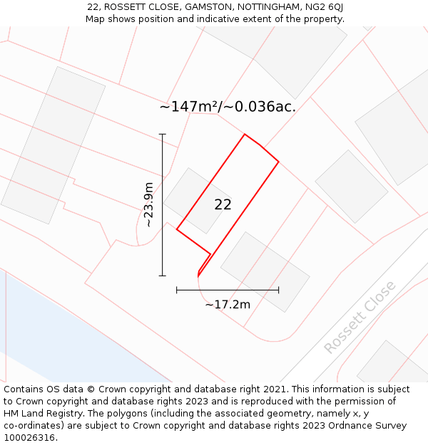 22, ROSSETT CLOSE, GAMSTON, NOTTINGHAM, NG2 6QJ: Plot and title map