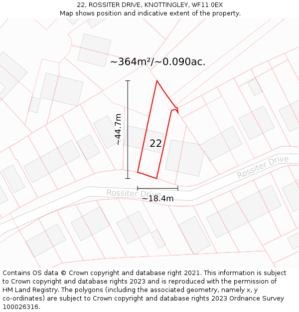 22, ROSSITER DRIVE, KNOTTINGLEY, WF11 0EX: Plot and title map