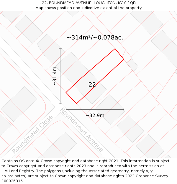 22, ROUNDMEAD AVENUE, LOUGHTON, IG10 1QB: Plot and title map