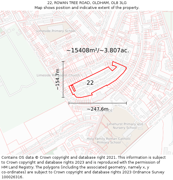 22, ROWAN TREE ROAD, OLDHAM, OL8 3LG: Plot and title map