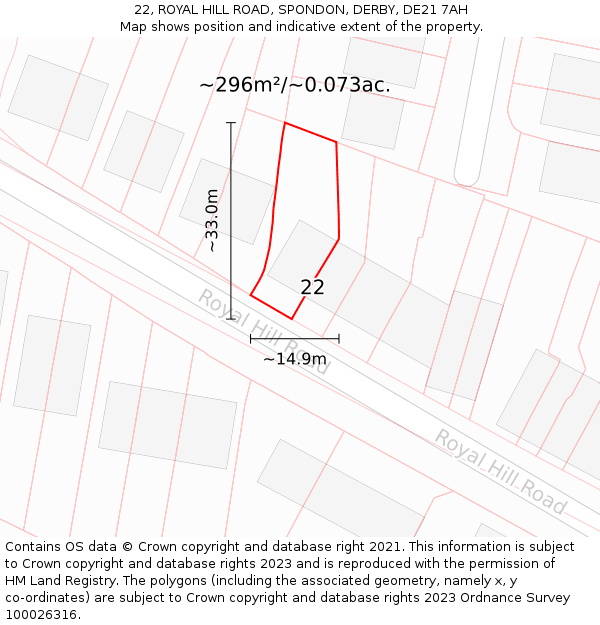 22, ROYAL HILL ROAD, SPONDON, DERBY, DE21 7AH: Plot and title map