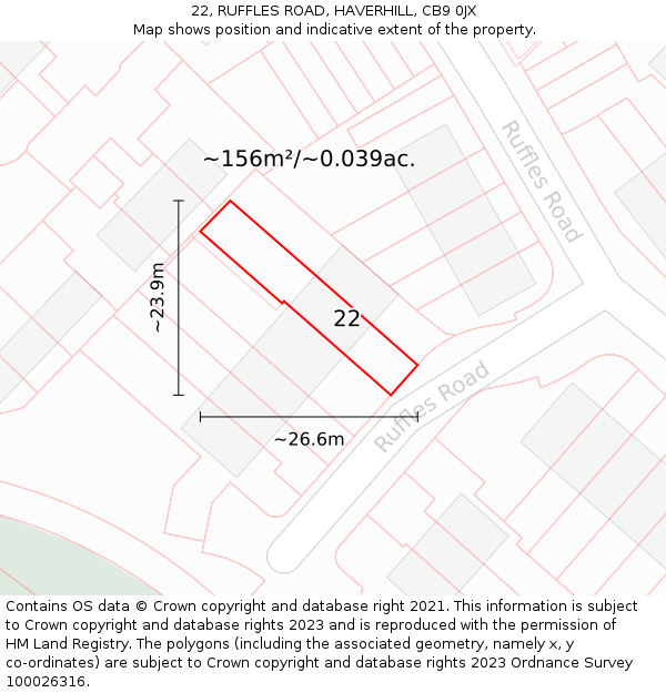 22, RUFFLES ROAD, HAVERHILL, CB9 0JX: Plot and title map