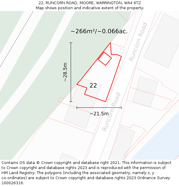 22, RUNCORN ROAD, MOORE, WARRINGTON, WA4 6TZ: Plot and title map