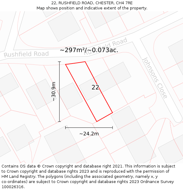 22, RUSHFIELD ROAD, CHESTER, CH4 7RE: Plot and title map