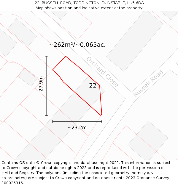 22, RUSSELL ROAD, TODDINGTON, DUNSTABLE, LU5 6DA: Plot and title map