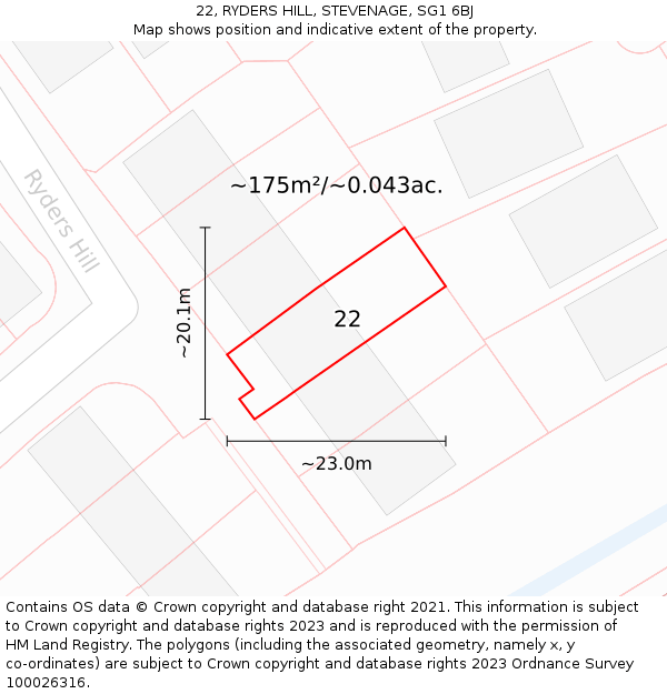 22, RYDERS HILL, STEVENAGE, SG1 6BJ: Plot and title map