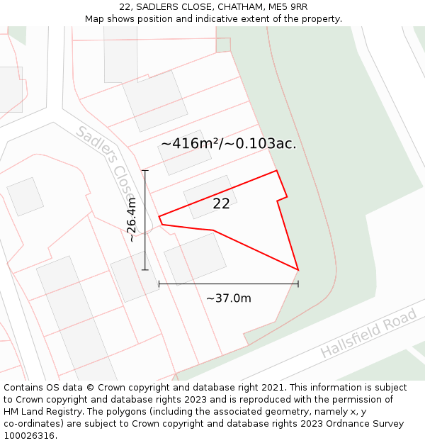 22, SADLERS CLOSE, CHATHAM, ME5 9RR: Plot and title map