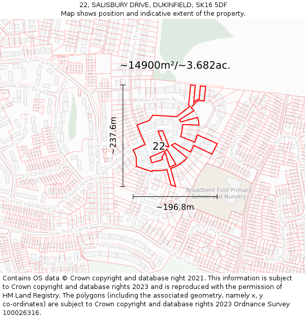 22, SALISBURY DRIVE, DUKINFIELD, SK16 5DF: Plot and title map