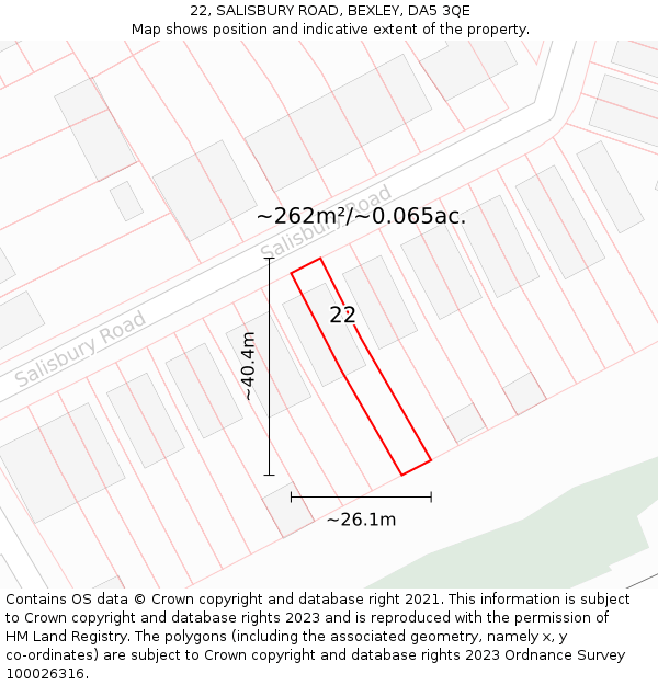 22, SALISBURY ROAD, BEXLEY, DA5 3QE: Plot and title map