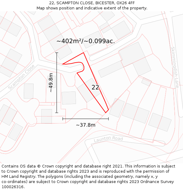 22, SCAMPTON CLOSE, BICESTER, OX26 4FF: Plot and title map