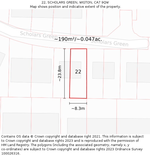 22, SCHOLARS GREEN, WIGTON, CA7 9QW: Plot and title map