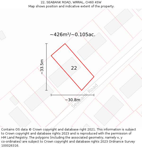 22, SEABANK ROAD, WIRRAL, CH60 4SW: Plot and title map