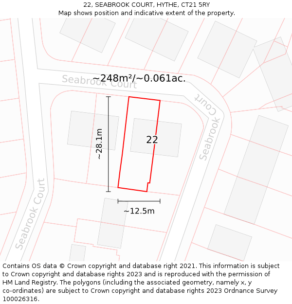 22, SEABROOK COURT, HYTHE, CT21 5RY: Plot and title map