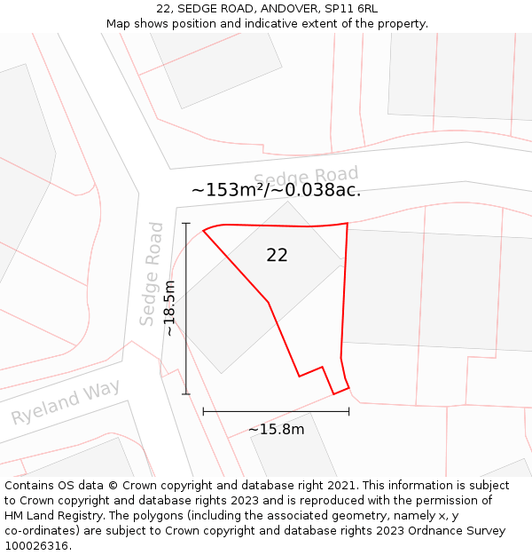 22, SEDGE ROAD, ANDOVER, SP11 6RL: Plot and title map