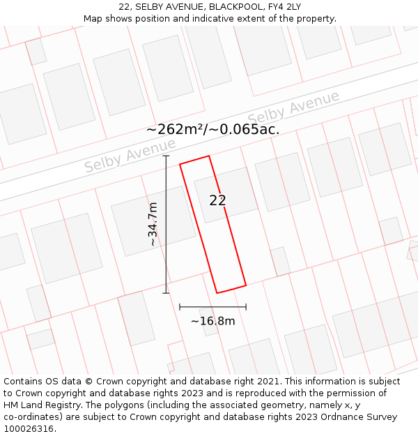 22, SELBY AVENUE, BLACKPOOL, FY4 2LY: Plot and title map