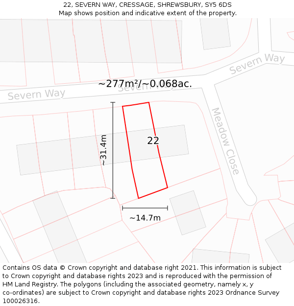 22, SEVERN WAY, CRESSAGE, SHREWSBURY, SY5 6DS: Plot and title map