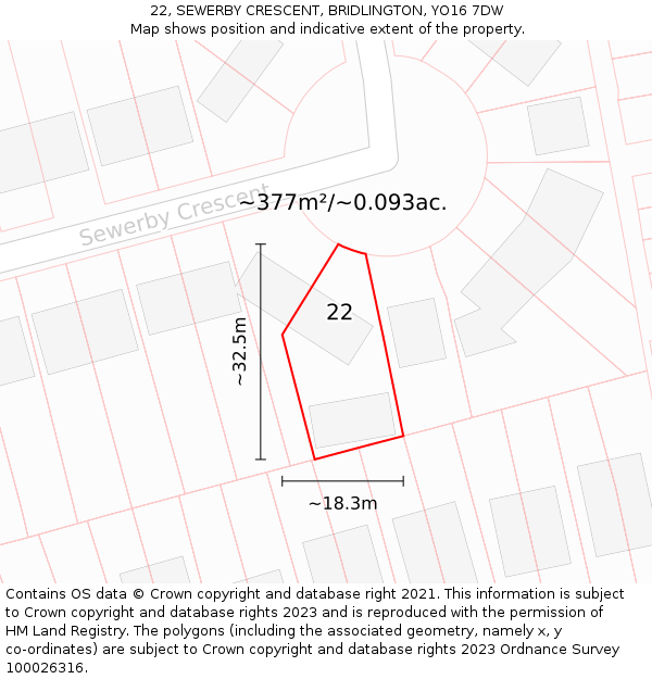 22, SEWERBY CRESCENT, BRIDLINGTON, YO16 7DW: Plot and title map