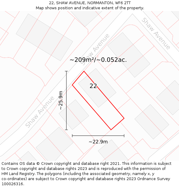22, SHAW AVENUE, NORMANTON, WF6 2TT: Plot and title map