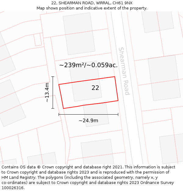 22, SHEARMAN ROAD, WIRRAL, CH61 9NX: Plot and title map