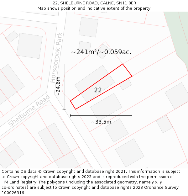 22, SHELBURNE ROAD, CALNE, SN11 8ER: Plot and title map