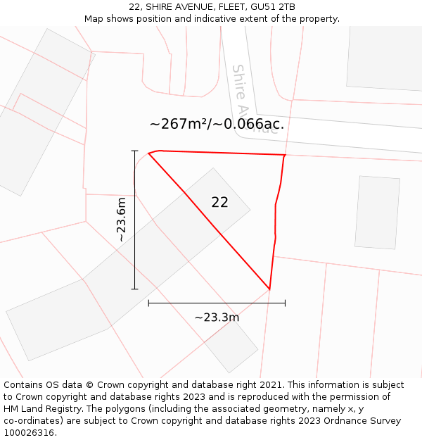 22, SHIRE AVENUE, FLEET, GU51 2TB: Plot and title map