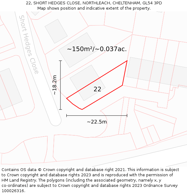 22, SHORT HEDGES CLOSE, NORTHLEACH, CHELTENHAM, GL54 3PD: Plot and title map