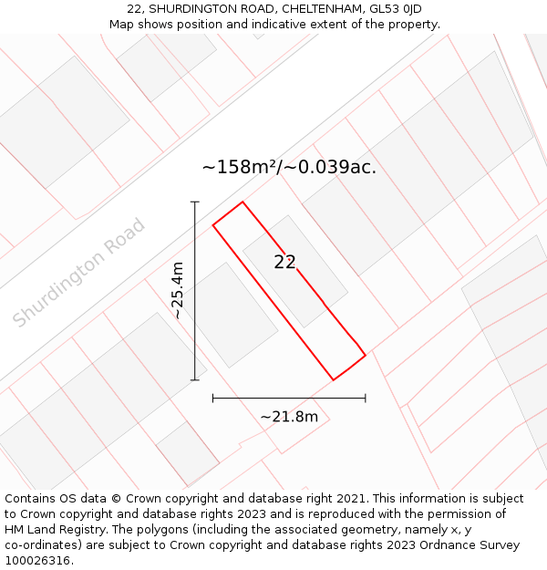 22, SHURDINGTON ROAD, CHELTENHAM, GL53 0JD: Plot and title map