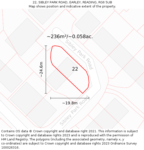 22, SIBLEY PARK ROAD, EARLEY, READING, RG6 5UB: Plot and title map