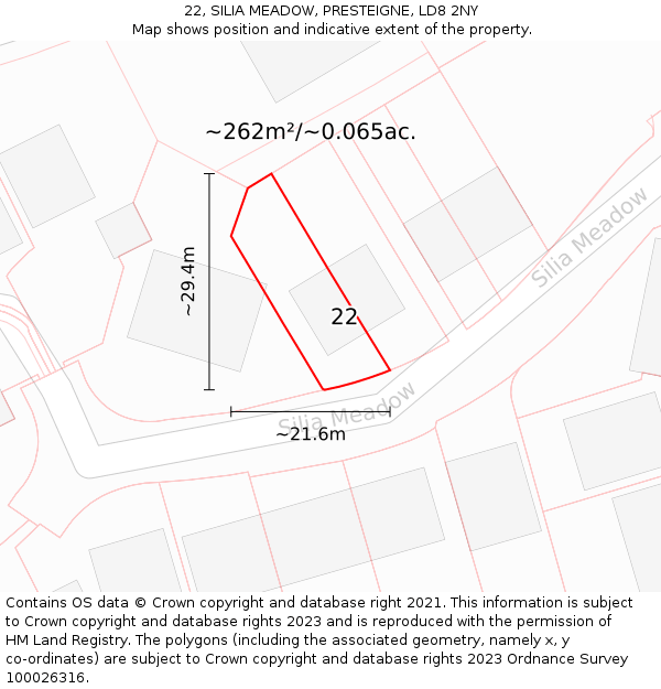 22, SILIA MEADOW, PRESTEIGNE, LD8 2NY: Plot and title map