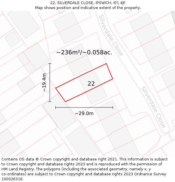 22, SILVERDALE CLOSE, IPSWICH, IP1 4JF: Plot and title map