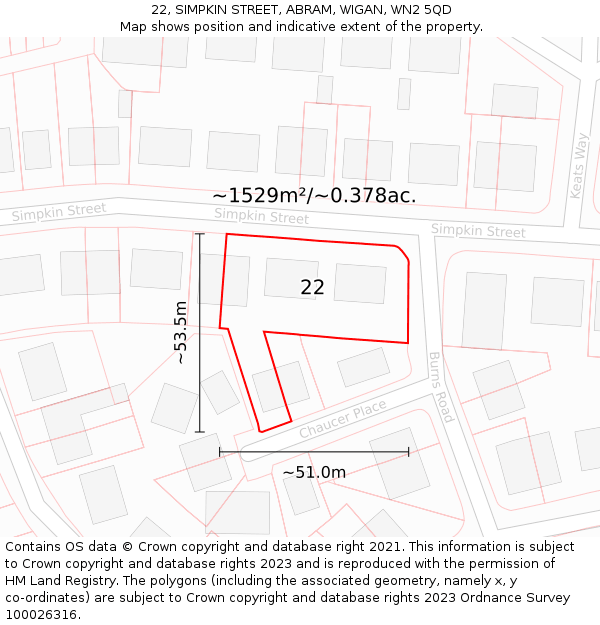 22, SIMPKIN STREET, ABRAM, WIGAN, WN2 5QD: Plot and title map