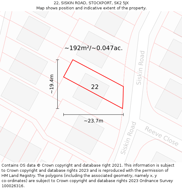 22, SISKIN ROAD, STOCKPORT, SK2 5JX: Plot and title map